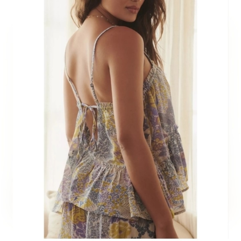 By Anthropology Floral Raw Hem Camisole In Purple and Yellow Size L - Picture 2 of 8